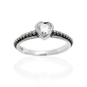 טבעת כסף 925 משולבת לב בשילוב זרקון שקוף RZ428