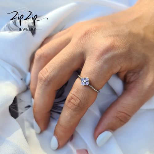 טבעת כסף 925 משולבת פרח זרקוניה ורודה RZ427