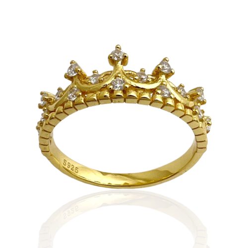 טבעת כסף 925 בציפוי זהב "ג'ייל" משולבת כתר וזרקונים RZ422