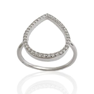 טבעת כסף 925 "שני" בשילוב טיפה משובצת זרקונים שקופים
