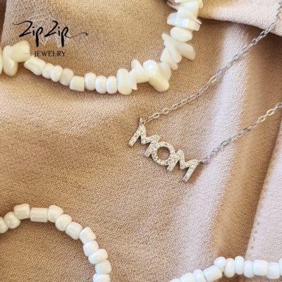 שרשרת כסף 925 בשילוב תליון MOM מאוזן משובץ