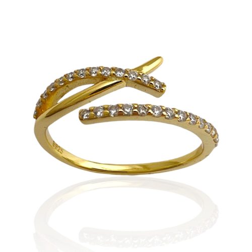טבעת כסף 925 בציפוי זהב "סרי לנקה" איקס משובץ זירקונים