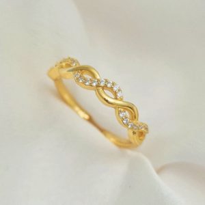 טבעת כסף 925 בציפוי זהב "נוי" גמישה פפיון