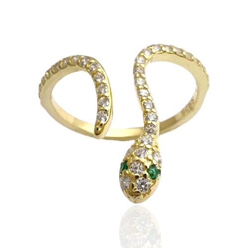 טבעת כסף 925 בציפוי זהב גמישה "דליילה" נחש משובצת