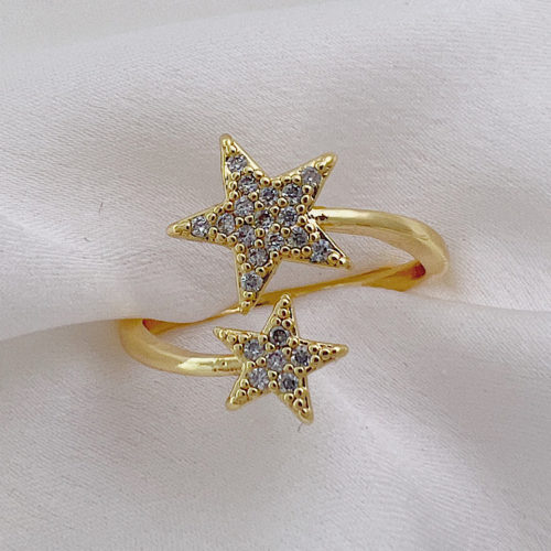 טבעת ציפוי זהב "סתוית" גמישה כוכבים משובצים