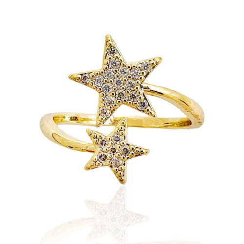 טבעת ציפוי זהב "סתוית" גמישה כוכבים משובצים