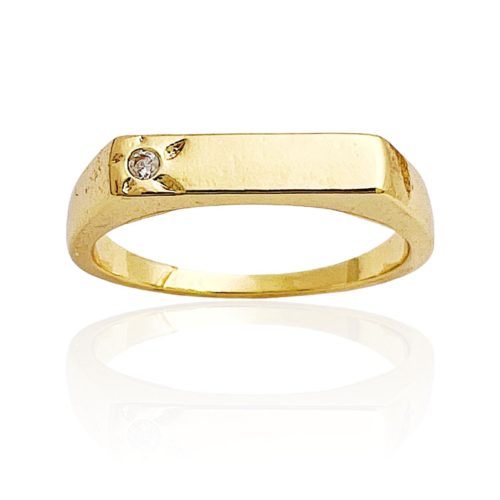 טבעת ציפוי זהב "דב" פס משולב זרקון פניתי