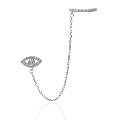 עגיל כסף 925 עין משולב קליפס מחובר בשרשרת